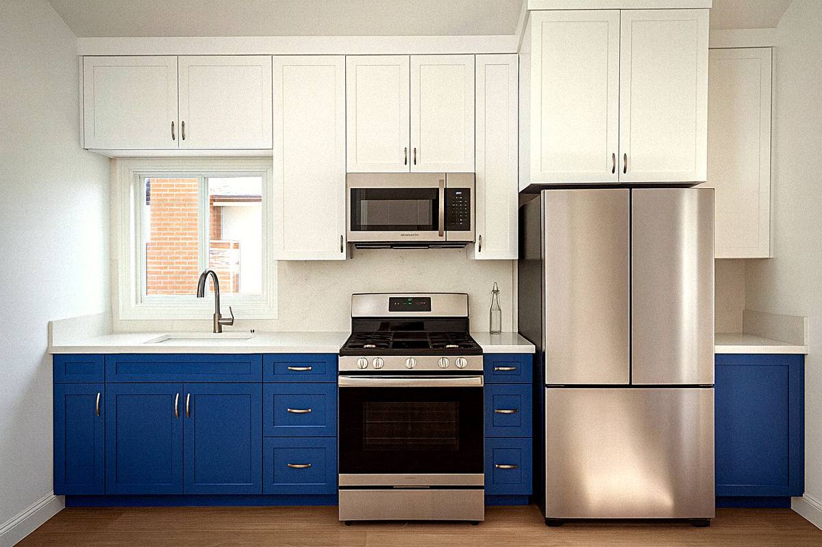 Blue and white ADU kitchen, Gardena
