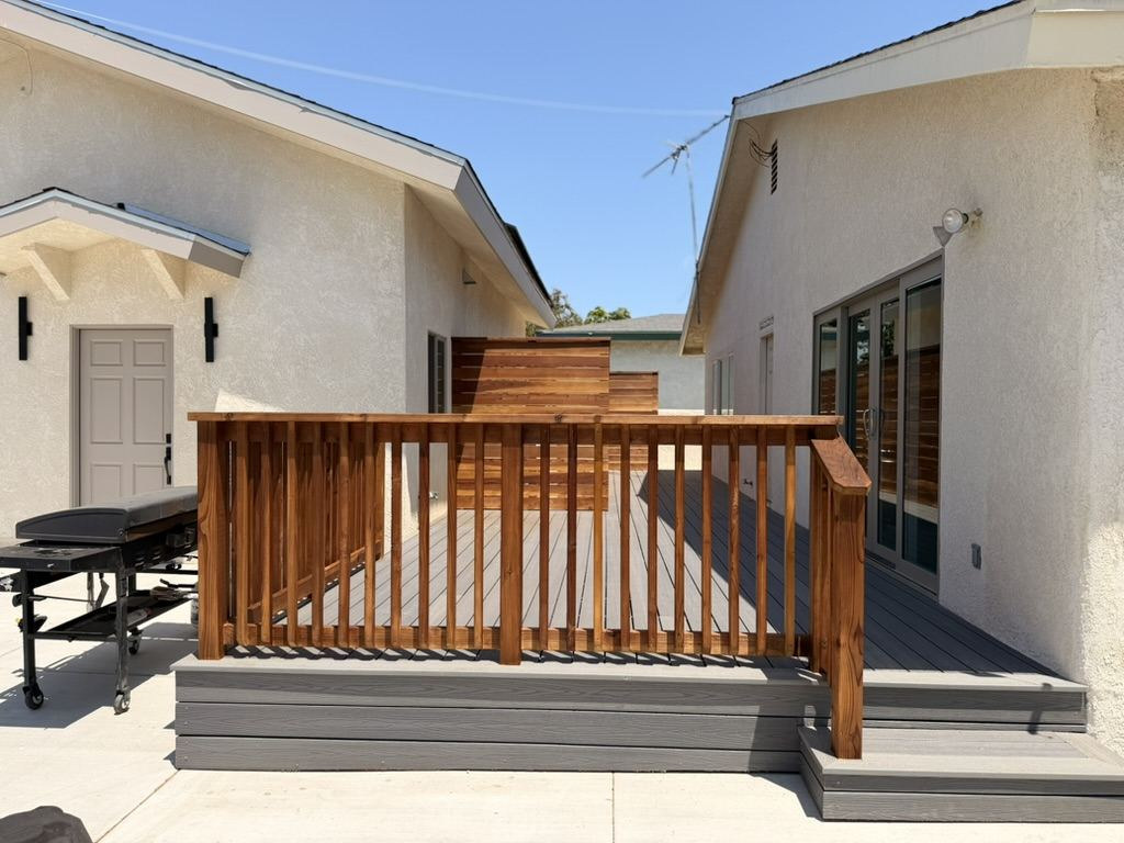 Redwood deck rail and composite decking, built