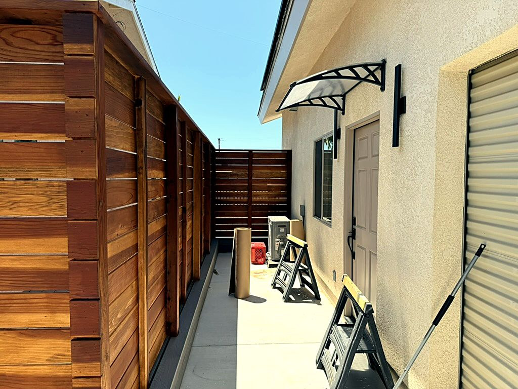 Redwood fence going up, Bayersdorff Residence Torrance