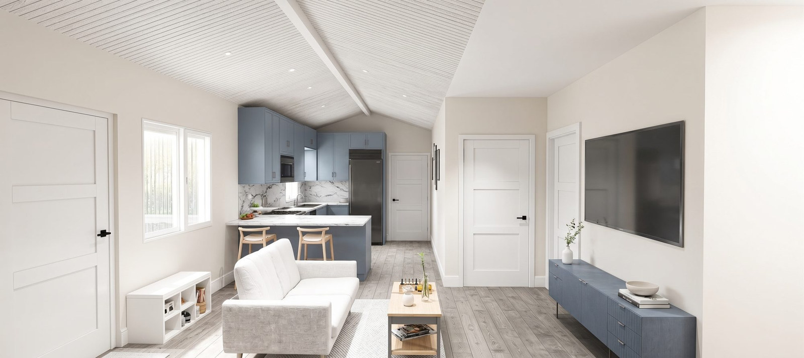Open plan living and kitchen inside the Bayersdorff ADU