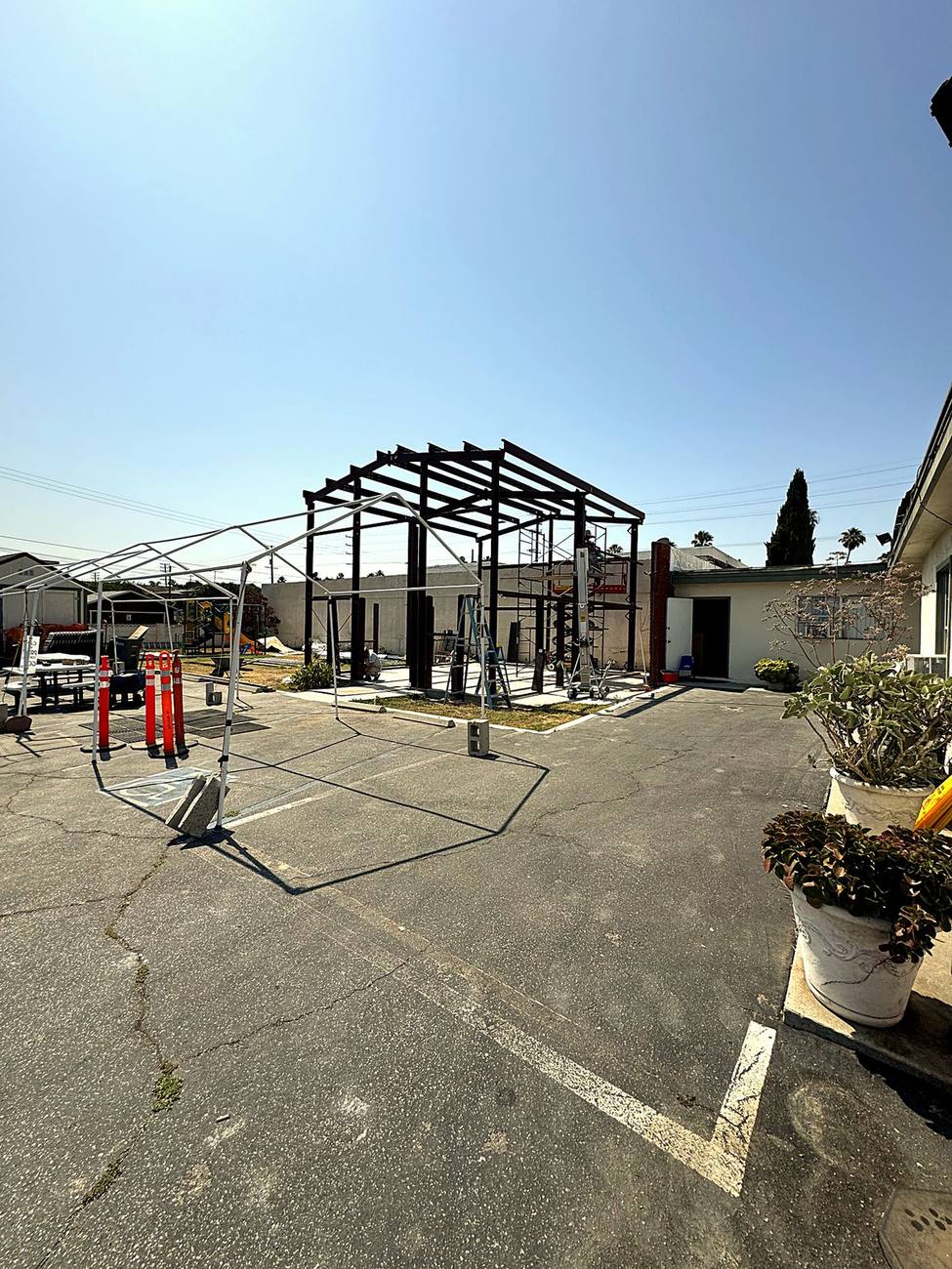 Steel frame erected on site
