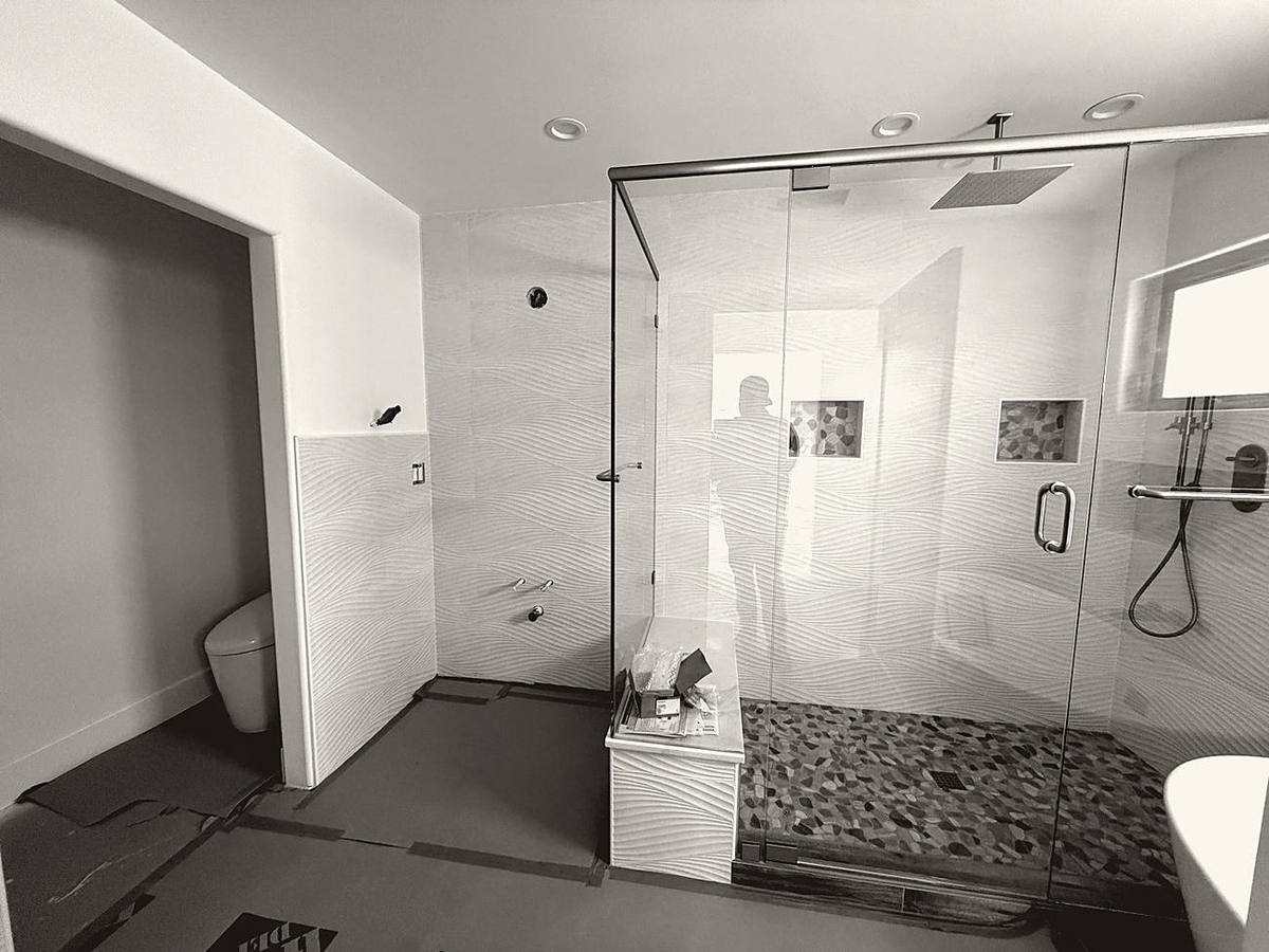Glass shower build in progress