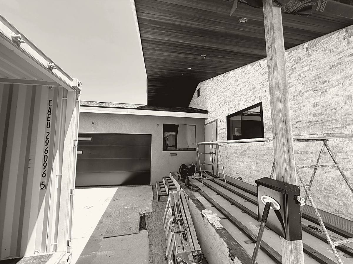 Wood soffit under construction