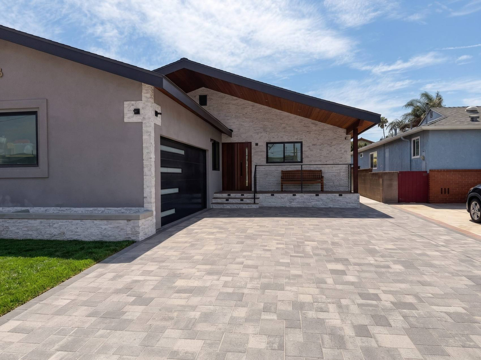 The Hotta Residence approach and paver drive, Torrance