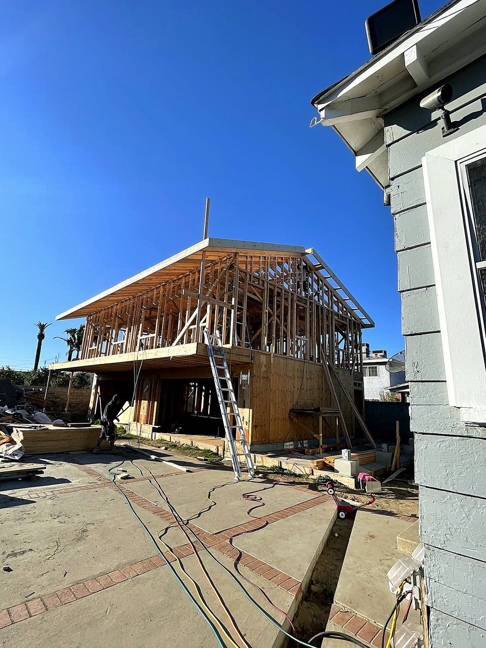 Framing in progress above the garage, Lenox
