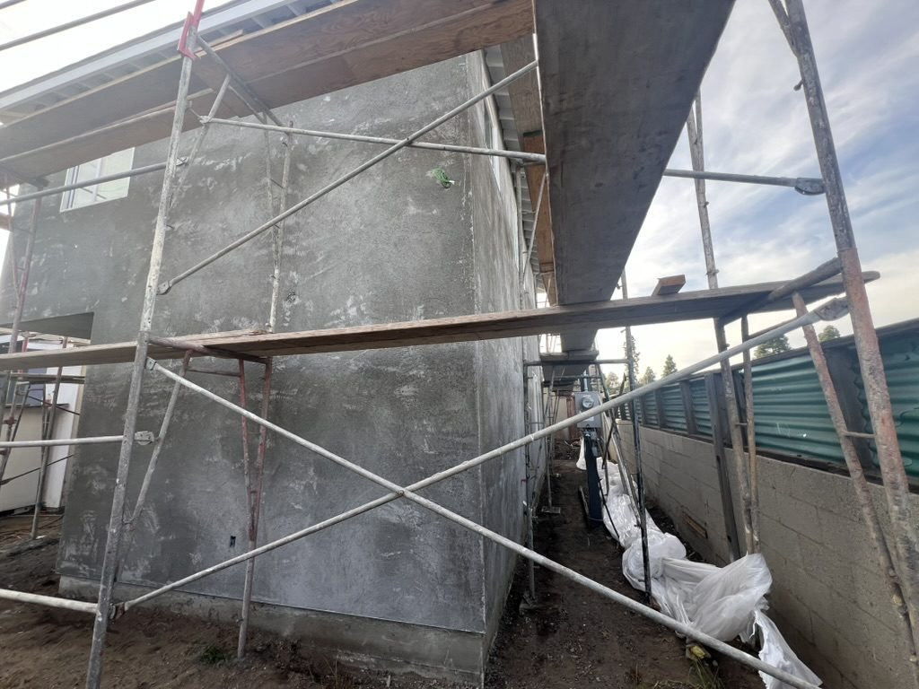 Stucco and scaffold, Trimper Residence